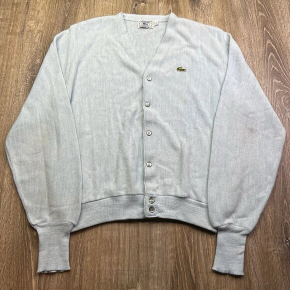Izod Lacoste Blue Acrylic Cardigan Sweater Men’s Size XL Vintage - Picture 1 of 8